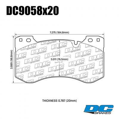DC9058 Brake Pad Set 
DC9058x20 front brake pads for BMW M models like M2 G87, M3 G80, M4 G82.
Technical information:




inch
mm


Pad Width
7.185
182.5


Pad Height
3.897
99


Pad Thick
0.748
19





table.appl { width: 300px; border: none; color: black; }
appl tr,td { border: none; text-align: center; font-size: 16px; }
.appl td { padding: 2px }
p { color: black; }
.product_sv { padding-top: 0px!important; }
