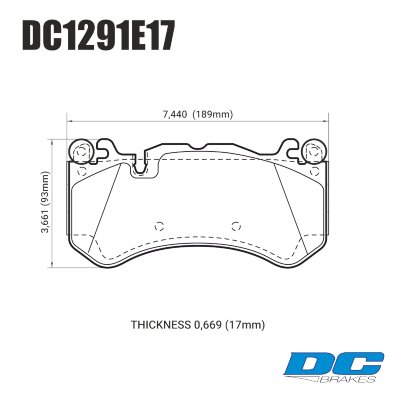 DC1291 Brake Pad Set 
DC1291x17 front brake pads for the most powerful Audi models like RS6, RS7 and for Mercedes-Benz AMG models.
Technical information:




inch
mm


Pad Width
7.440
189


Pad Height
3.661
93


Pad Thick
0.669
17





table.appl { width: 300px; border: none; color: black; }
appl tr,td { border: none; text-align: center; font-size: 16px; }
.appl td { padding: 2px }
p { color: black; }
.product_sv { padding-top: 0px!important; }
