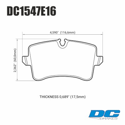 DC1547 Brake Pad Set 
DC1547x16 rear brake pads for powerful Audi's like RS5, S6, S7, RS7 and other.
Technical information:




inch
mm


Pad Width
4.590
116.6


Pad Height
2.362
60


Pad Thick
0.689
17.5





table.appl { width: 300px; border: none; color: black; }
appl tr,td { border: none; text-align: center; font-size: 16px; }
.appl td { padding: 2px }
p { color: black; }
.product_sv { padding-top: 0px!important; }
