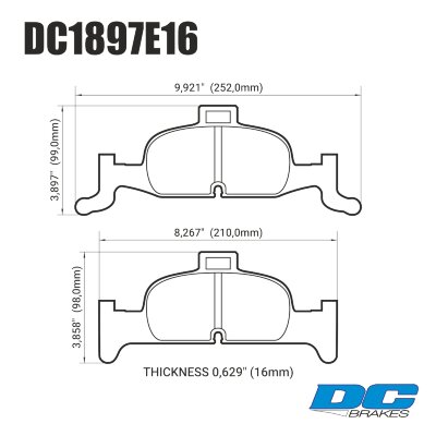 DC1897 Brake Pad Set 
DC1897x15 rear brake pads for Audi's with ATE calliper.
Technical information:




inch
mm


Pad Width
9.921
252


Pad Height
3.897
99


Pad Thick
0.629
16





table.appl { width: 300px; border: none; color: black; }
appl tr,td { border: none; text-align: center; font-size: 16px; }
.appl td { padding: 2px }
p { color: black; }
.product_sv { padding-top: 0px!important; }
