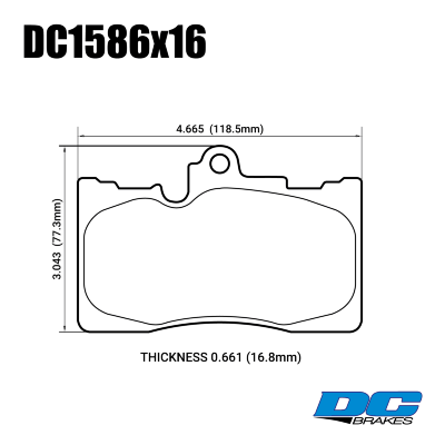 DC1586 Brake Pad Set 
DC1586x16 brake pads are fitted for popular retrofit Lexus LS430/Toyota Celsior front calipers.
Technical information:




inch
mm


Pad Width
4.665
118.5


Pad Height
3.043
77.3


Pad Thick
0.661
16.8





table.appl { width: 300px; border: none; color: black; }
appl tr,td { border: none; text-align: center; font-size: 16px; }
.appl td { padding: 2px }
p { color: black; }
.product_sv { padding-top: 0px!important; }
