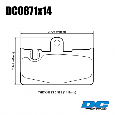 DC0871 Brake Pad Set 
DC1586x16 brake pads are fitted for popular retrofit Lexus LS430/Toyota Celsior rear calipers.
Technical information:




inch
mm


Pad Width
3.779
96.0


Pad Height
2.441
62.0


Pad Thick
0.583
14.8





table.appl { width: 300px; border: none; color: black; }
appl tr,td { border: none; text-align: center; font-size: 16px; }
.appl td { padding: 2px }
p { color: black; }
.product_sv { padding-top: 0px!important; }
