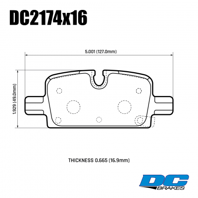 DC2174 Brake Pad Set 
DC2174x16. CADILLAC Escalade TK10 2020+ and CHEVROLET Tahoe GMT1YC 2020+ rear brake pads.
Technical information:




inch
mm


Pad Width
5.001
127.0


Pad Height
1.929
49.0


Pad Thick
0.665
16.9





table.appl { width: 300px; border: none; color: black; }
appl tr,td { border: none; text-align: center; font-size: 16px; }
.appl td { padding: 2px }
p { color: black; }
.product_sv { padding-top: 0px!important; }
