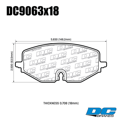 DC9063 Brake Pad Set 
table.appl { width: 300px; border: none; color: black; }
appl tr,td { border: none; text-align: center; font-size: 16px; }
.appl td { padding: 2px }
p { color: black; }
.product_sv { padding-top: 0px!important; }


DC9063P18 front axle brake pads for AUDI A3 8Y 2020+/VW GOLF MK8 2019+ and other same platform VAG models with 1ZE brake option
Technical information:




inch
mm


Pad Width
5.830
148.2


Pad Height
2.500
63.5


Pad Thick
0.708
18



