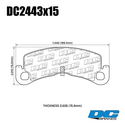 DC2443 Brake Pads Set 
DC2443x15 is a front brake pads for Tesla Model S/X 2021+ Long Range/Plaid versions.
Technical information:




inch
mm


Pad Width
7.440
189.1


Pad Height
3.010
76.5


Pad Thick
0.606
15.4





table.appl { width: 300px; border: none; color: black; }
appl tr,td { border: none; text-align: center; font-size: 16px; }
.appl td { padding: 2px }
p { color: black; }
.product_sv { padding-top: 0px!important; }
