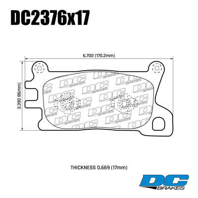 DC2376 Brake Pads Set 
DC2376x17 front brake pads are commonly used on select Genesis GV80, Genesis G80, and certain Hyundai Palisade models equipped with specific front brake systems (including 6-piston performance packages).
Technical information:




inch
mm


Pad Width
6.700
170.2


Pad Height
3.390
86.0


Pad Thick
0.669
17





table.appl { width: 300px; border: none; color: black; }
appl tr,td { border: none; text-align: center; font-size: 16px; }
.appl td { padding: 2px }
p { color: black; }
.product_sv { padding-top: 0px!important; }
